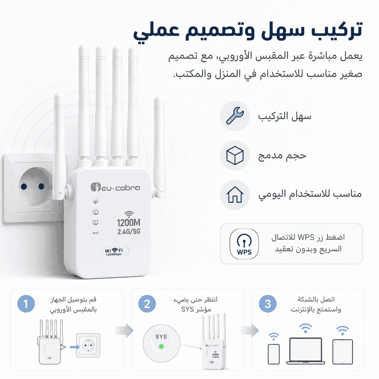 مقوي إشارة واي فاي ثنائي النطاق 1200Mbps - الصورة 4